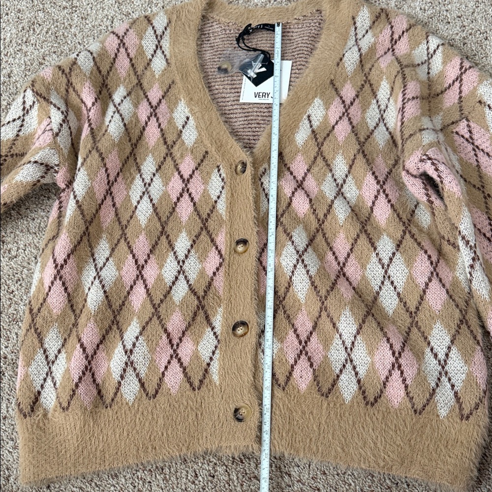 Very J Tan and Pink Argyle Cardigan - Picture 8 of 13